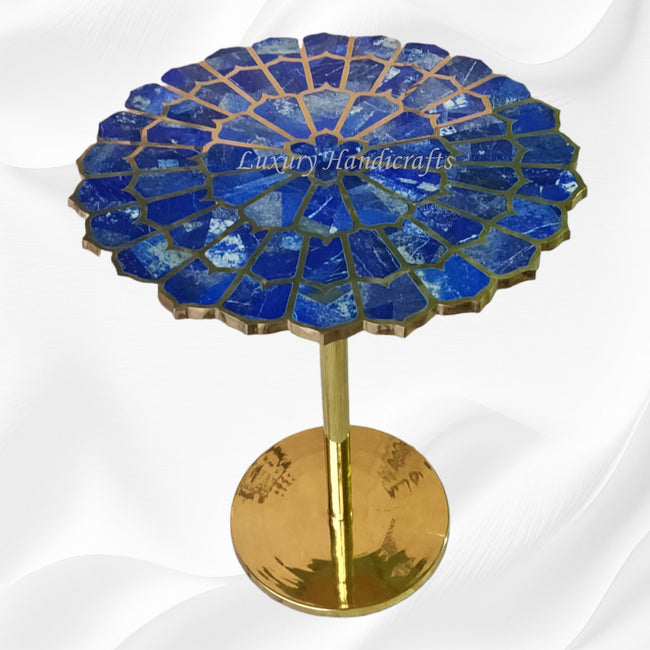 Lapis Lazuli Sunflower Brass Accent Table