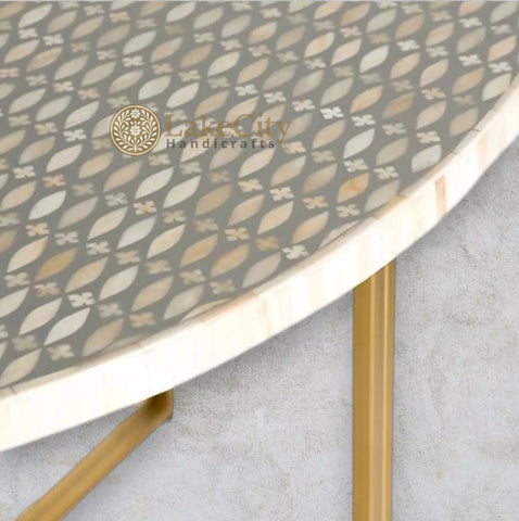 Lattice Bone Inlay Dining Table Grey