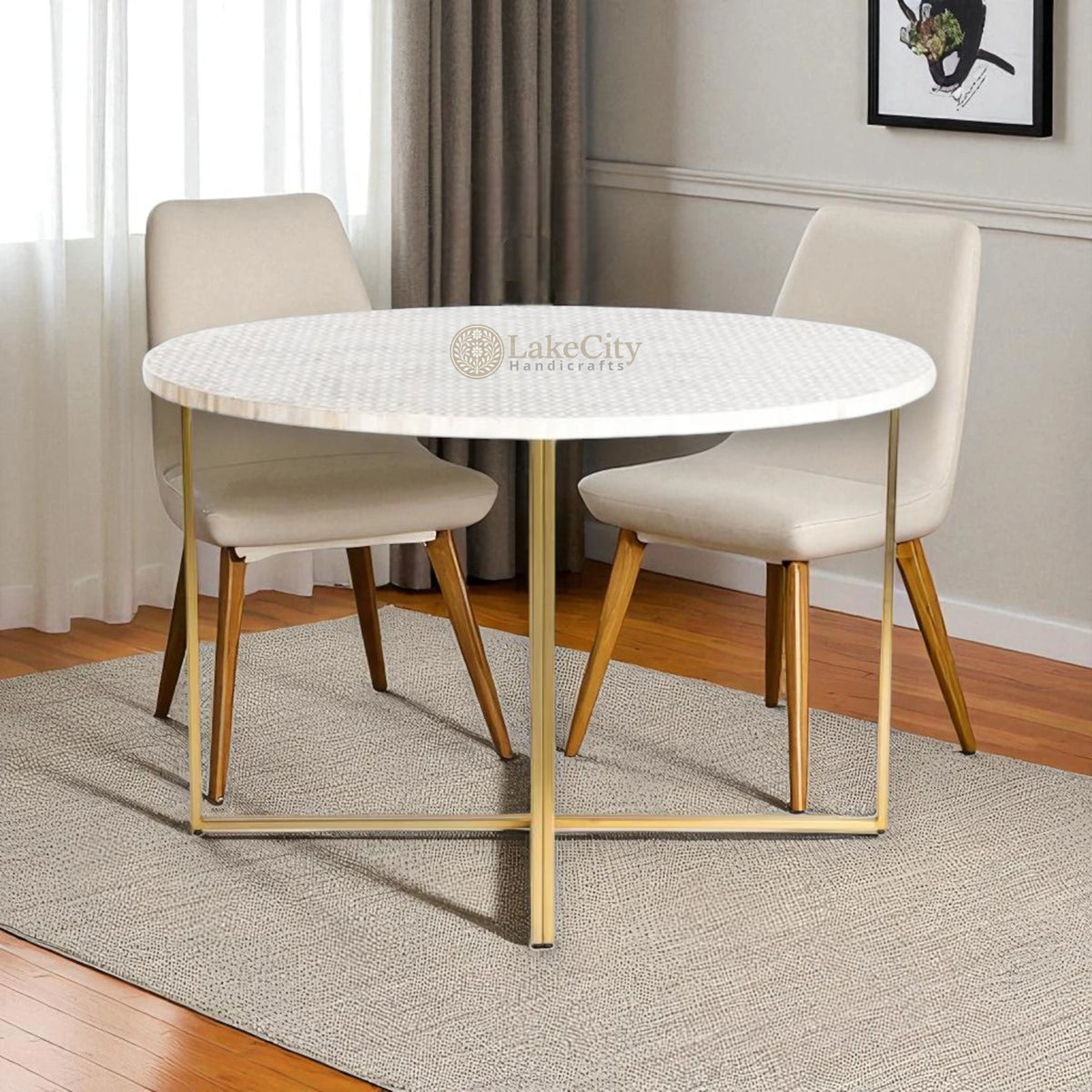 Lattice Bone Inlay Dining Table Grey