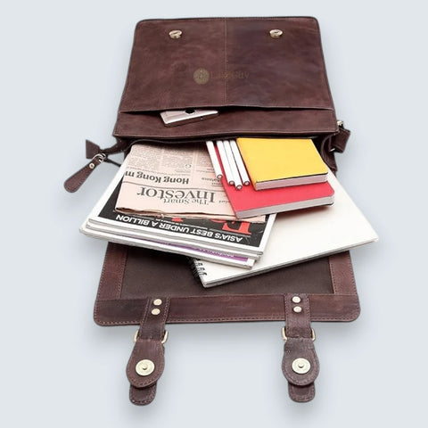 Leather Sling Messenger Bag For Men Brown Crackle