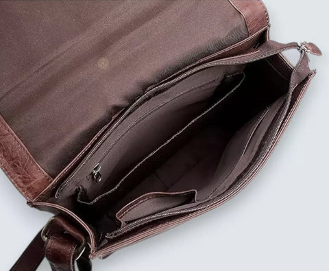 Leather Sling Messenger Bag For Men Brown Crackle