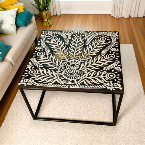 Table basse Lucienne avec incrustations d'os noire