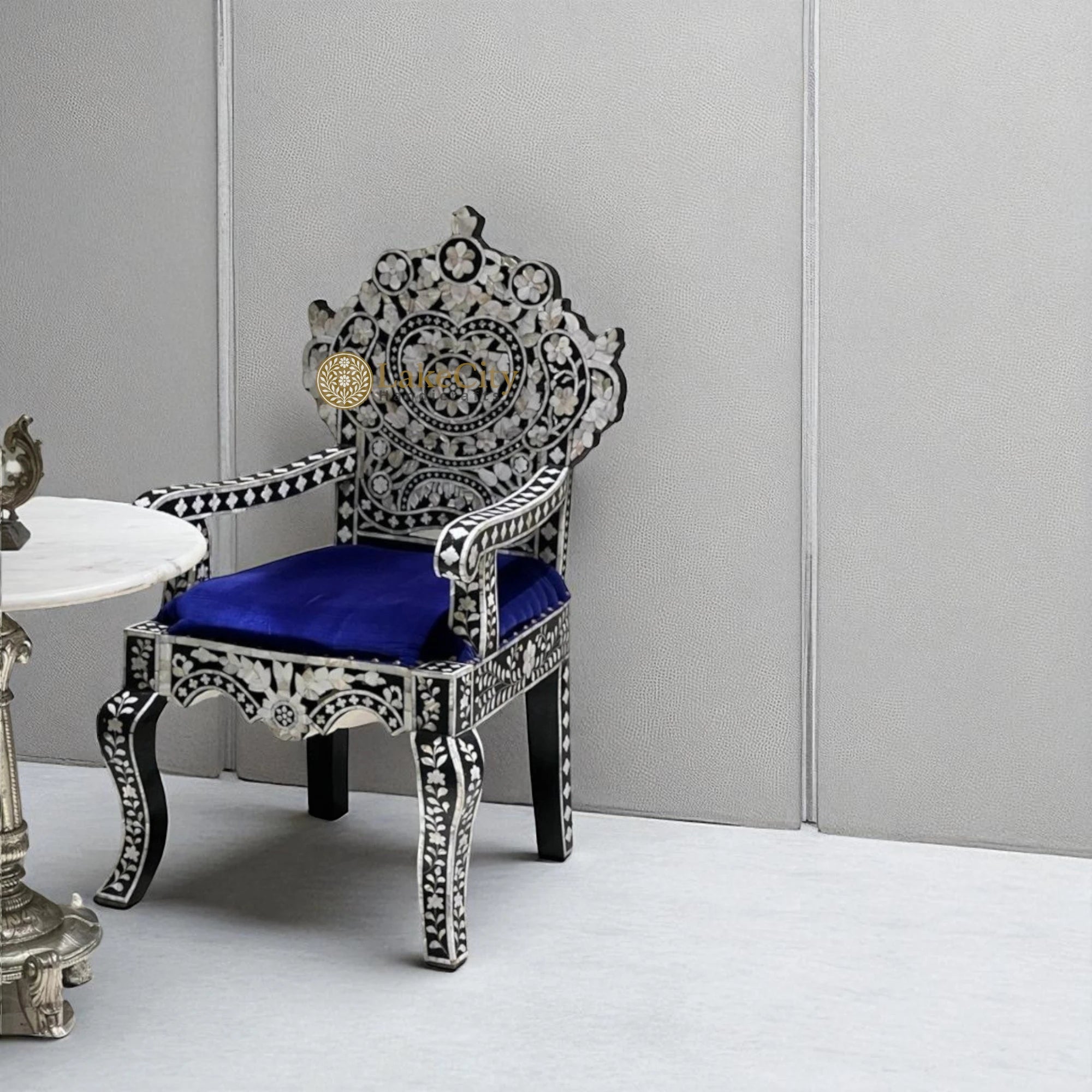 Lucy Mother Of Pearl Inlaid Carved Chair Black