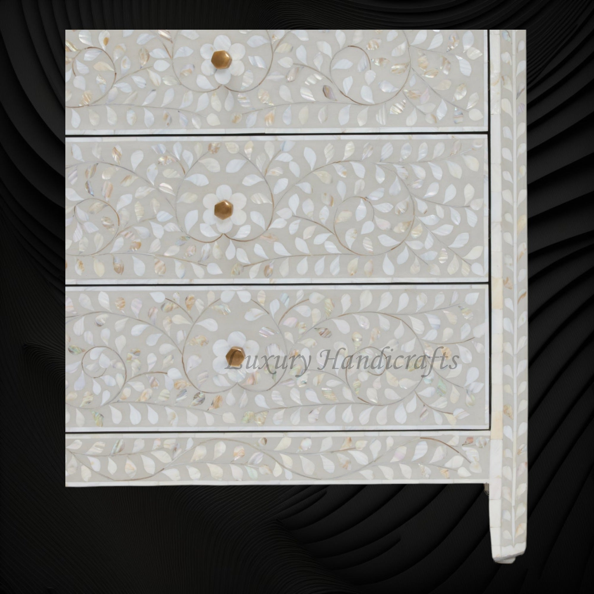 MOP Inlay Edge Floral 6 Drawer Dresser Grey 3