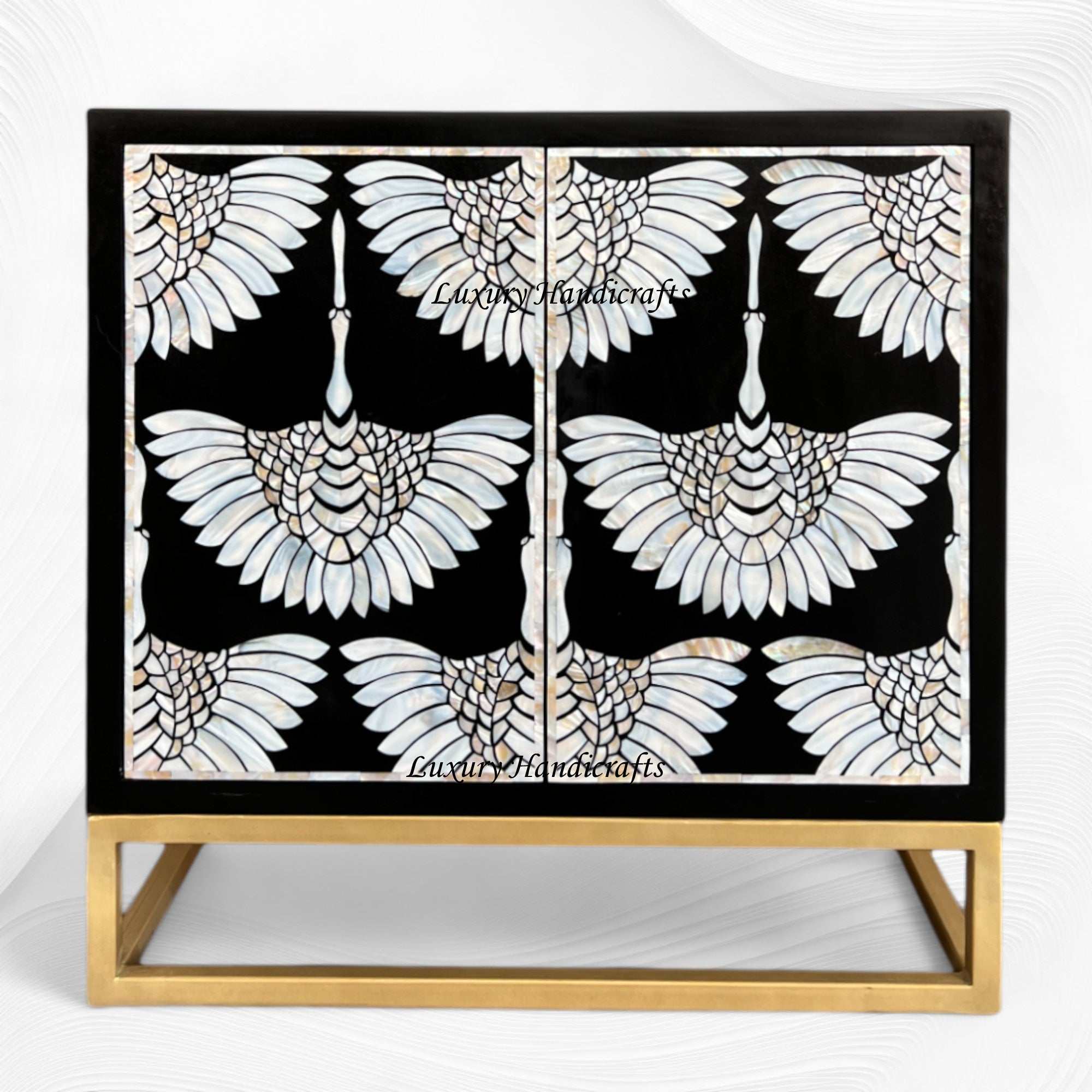 MOP Inlay 2 Door Swan Cabinet Black 