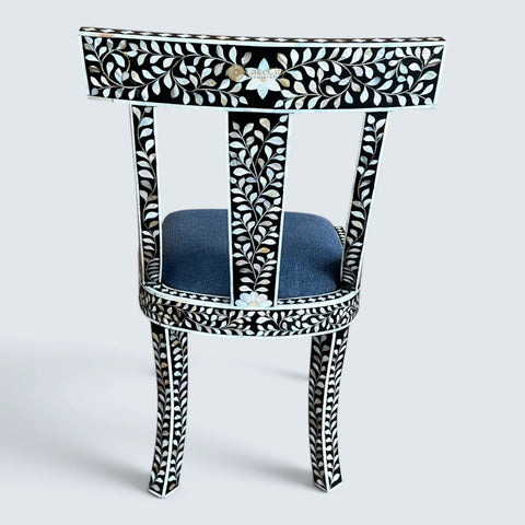 Mother Of Pearl Inlay Floral Chair Black