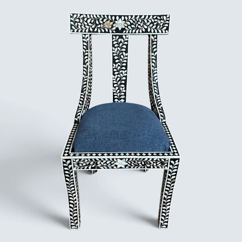 Mother Of Pearl Inlay Floral Chair Black