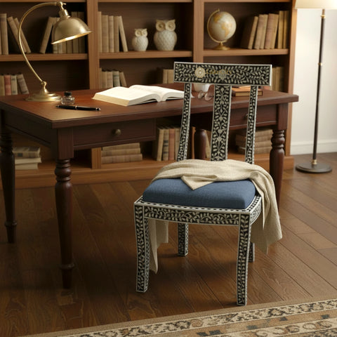 Mother Of Pearl Inlay Floral Chair Black