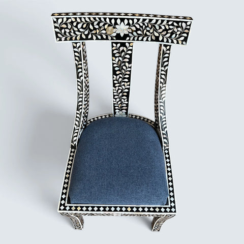 Mother Of Pearl Inlay Floral Chair Black