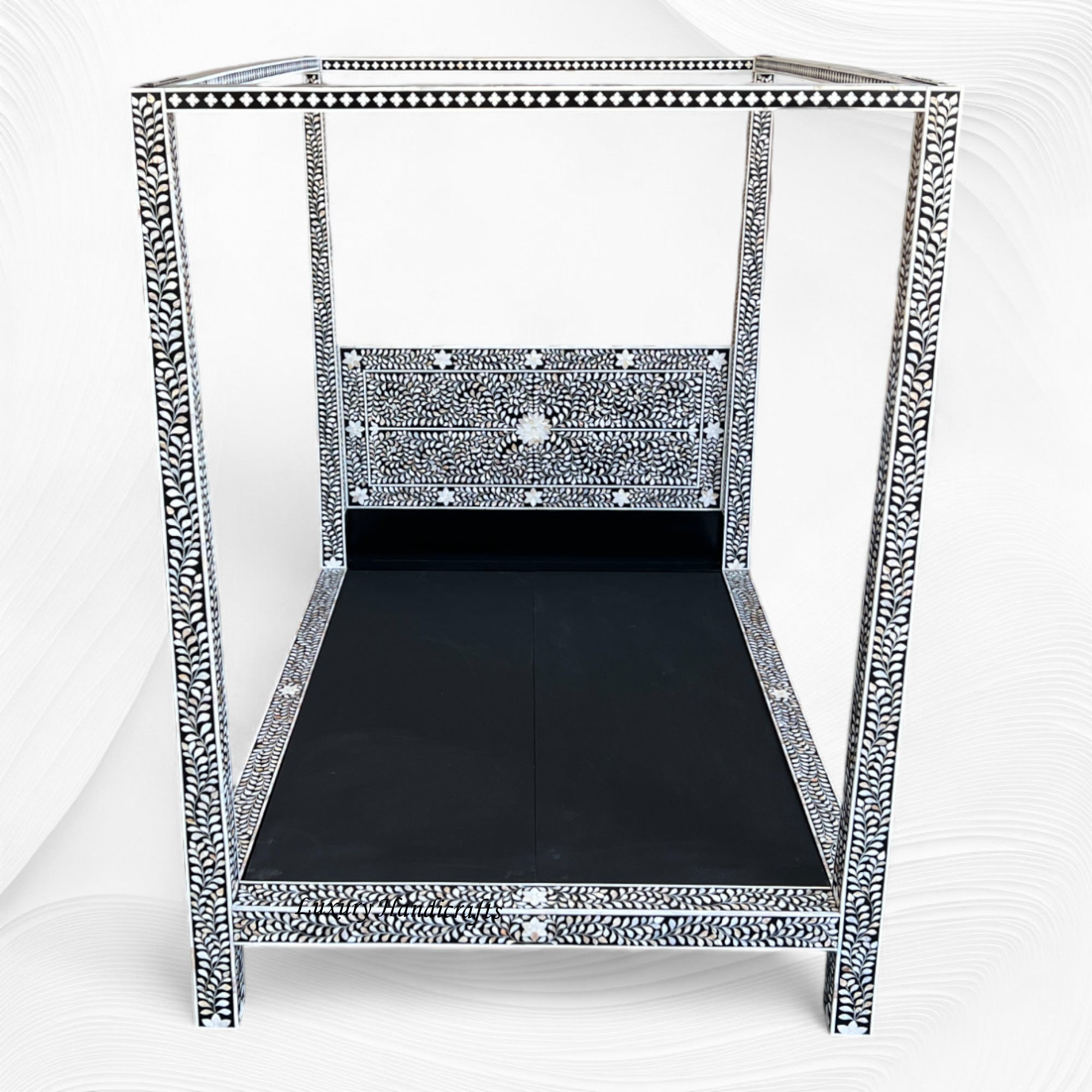 MOP Inlay Four Poster Single Bed Black 5