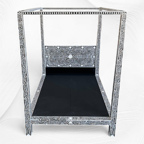 MOP Inlay Four Poster Single Bed Black 5