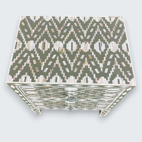 Mother Of Pearl Inlay Ikat Design 2 Drawers Bedside Pepper Leaf