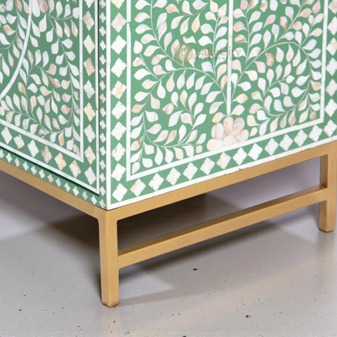 Mother Of Pearl Inlay Scroll-vine Design 2 Drawers & 4 Doors Buffet Table Green