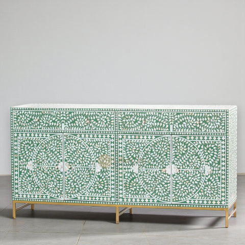 Mother Of Pearl Inlay Scroll-vine Design 2 Drawers & 4 Doors Buffet Table Green