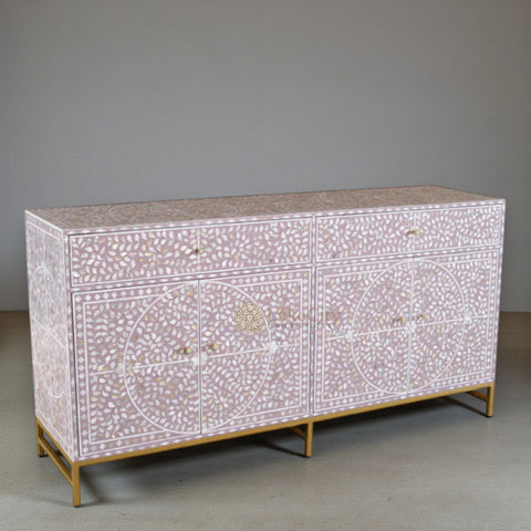 Mother Of Pearl Inlay Scroll-vine Design 2 Drawers & 4 Doors Buffet Table Purple