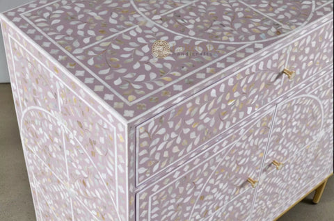 Mother Of Pearl Inlay Scroll-vine Design 2 Drawers & 4 Doors Buffet Table Purple