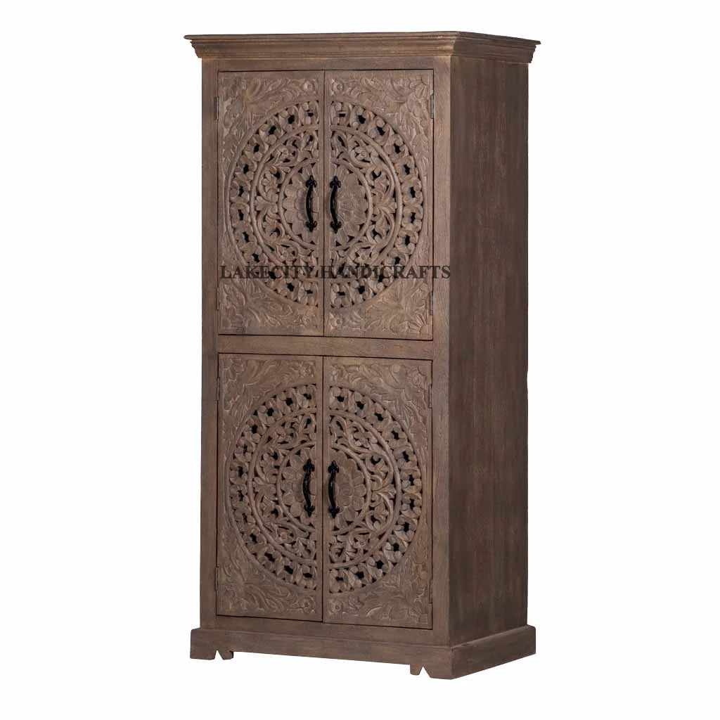 Hand-carved Rhapsody Smoky 4 Door Armoire | Hand-carved Rhapsody Smoky 4 Door Wardrobe