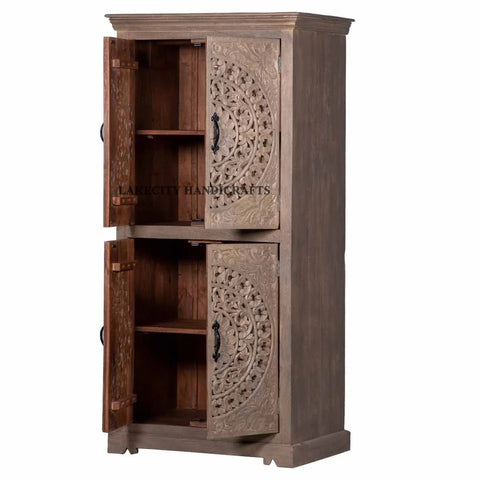 Hand-carved Rhapsody Smoky 4 Door Armoire | Hand-carved Rhapsody Smoky 4 Door Wardrobe