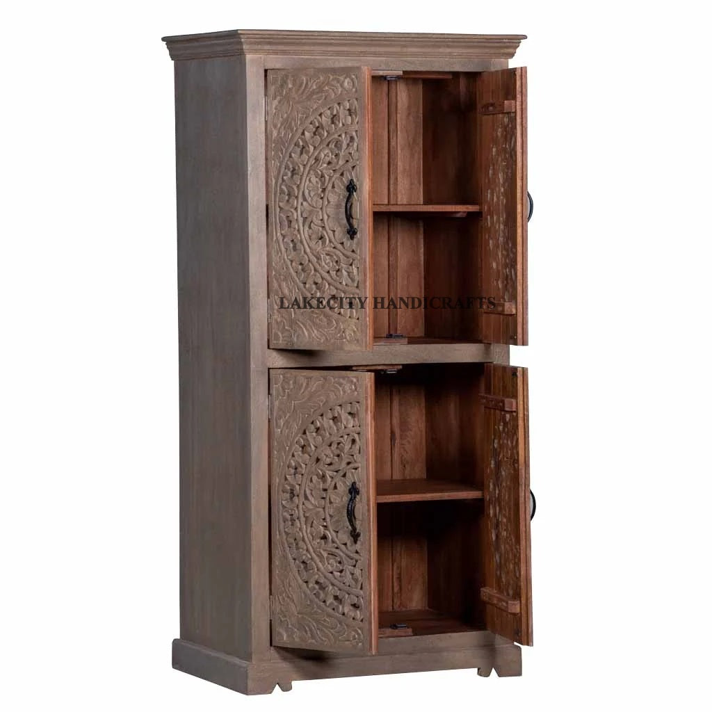 Hand-carved Rhapsody Smoky 4 Door Armoire | Hand-carved Rhapsody Smoky 4 Door Wardrobe