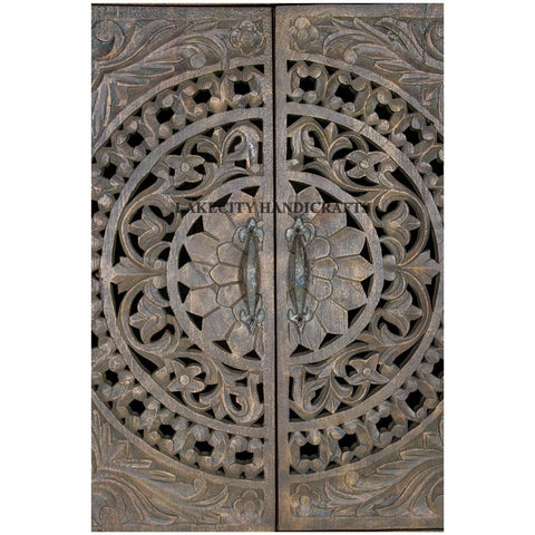 Hand-carved Rhapsody Smoky 4 Door Armoire | Hand-carved Rhapsody Smoky 4 Door Wardrobe