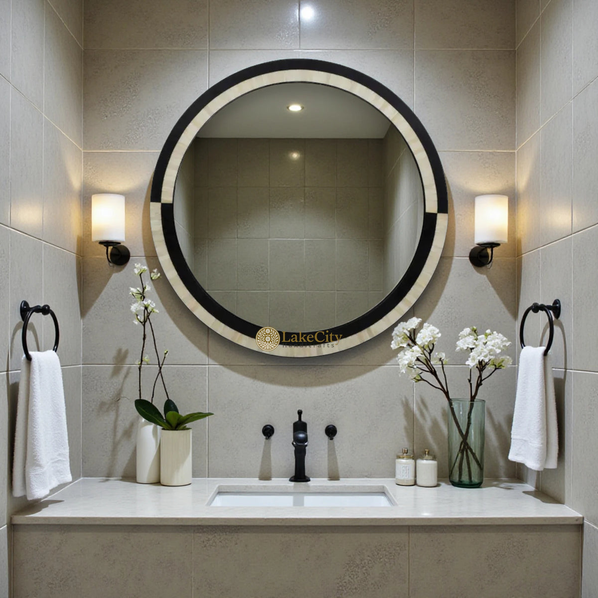 Mae Bone Inlay Mirror Frame Black