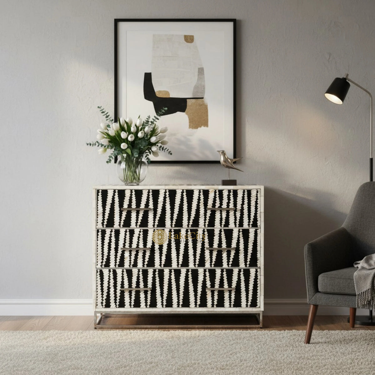 Malawi Bone Inlay Chest Of Drawers Black & White