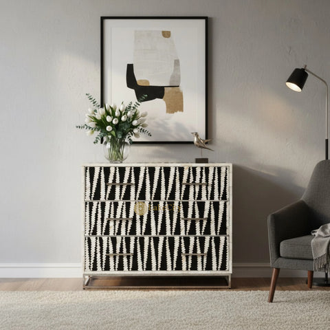 Malawi Bone Inlay Chest Of Drawers Black & White