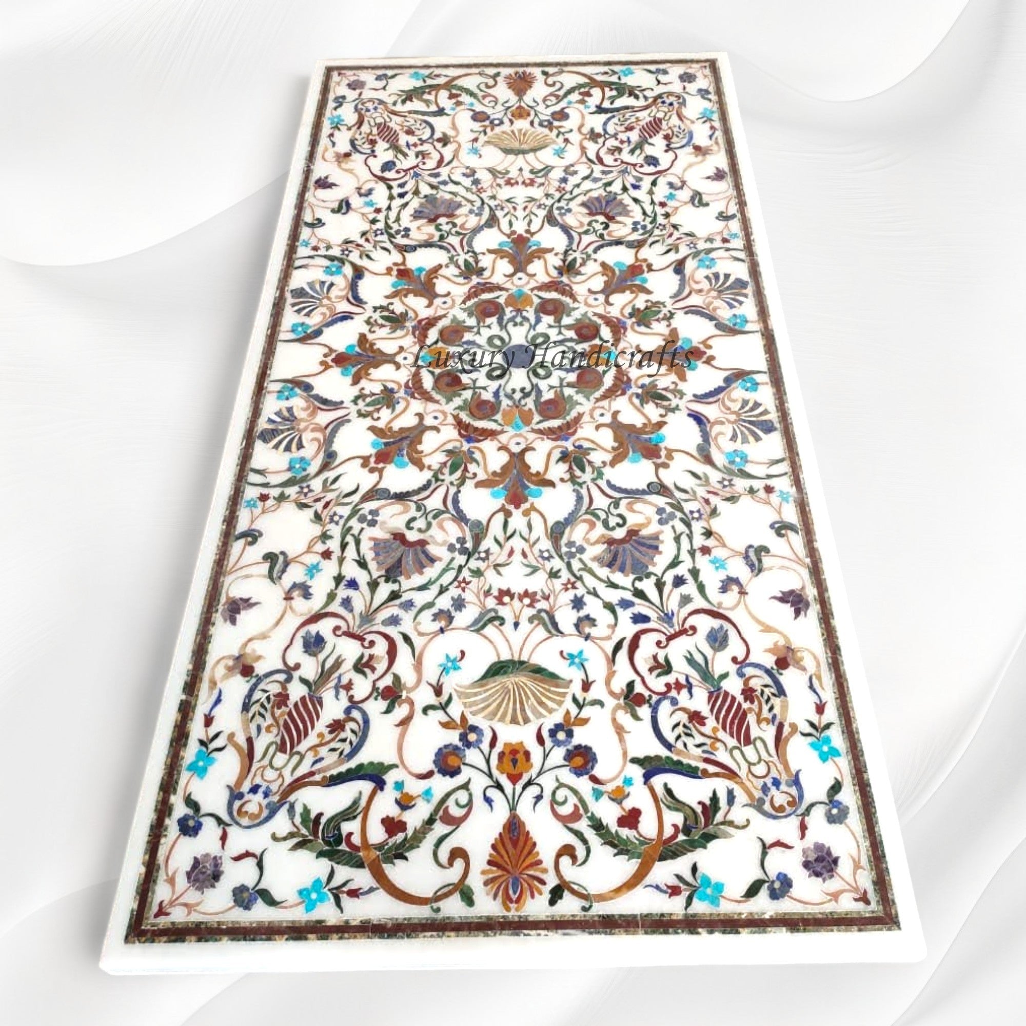 Maria Gemstone Inlay Marble Dining Table 8 Seater 2