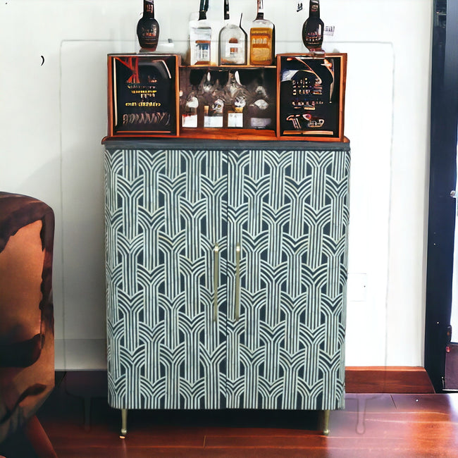 Midtown Bone Inlay Bar Cabinet Black 1