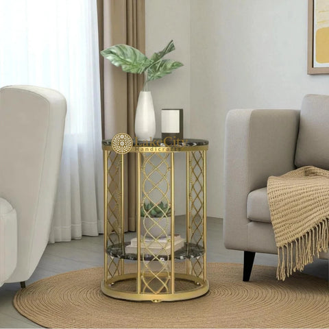 Modern Luxurious Round Marble Side Table in Gold