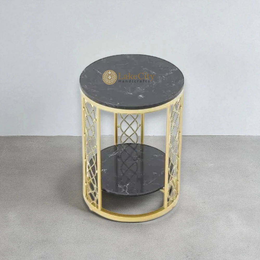Modern Luxurious Round Marble Side Table in Gold