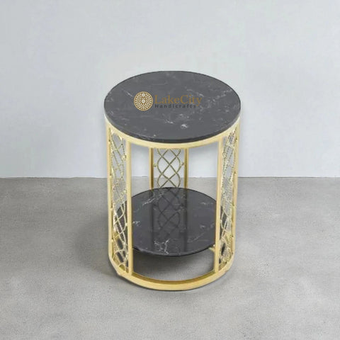 Modern Luxurious Round Marble Side Table in Gold