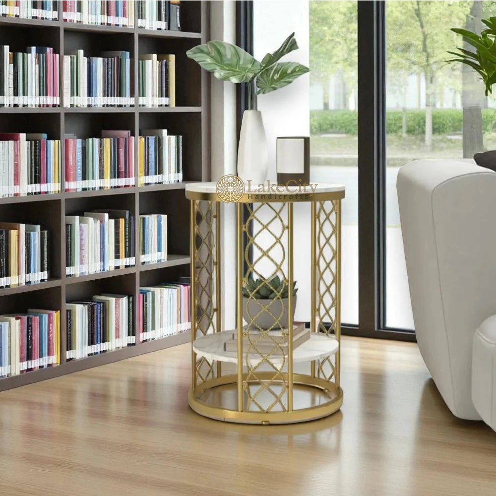 Modern Luxurious Round Marble Side Table in Gold - Lakecity Handicrafts