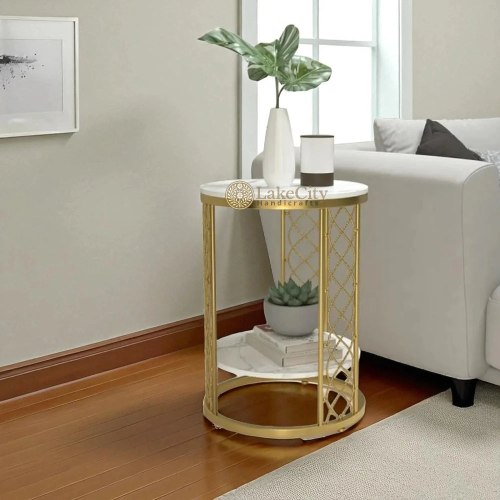 Modern Luxurious Round Marble Side Table in Gold