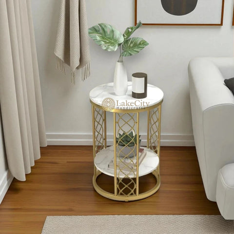 Modern Luxurious Round Marble Side Table in Gold
