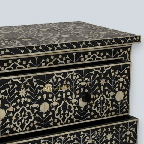 Moghul Flower Bone Inlay 2 Drawer Chest Black