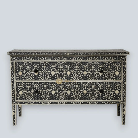 Moghul Flower Bone Inlay 2 Drawer Chest Black