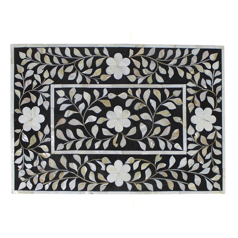 Mother Of Pearl Inlay Floral 2 Drawer Bedside Black 3
