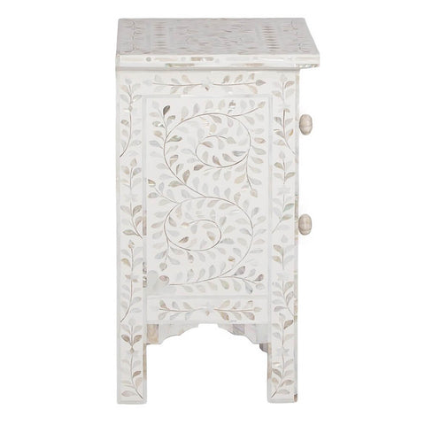 Mother Of Pearl Inlay Floral 2 Drawer Bedside White 3