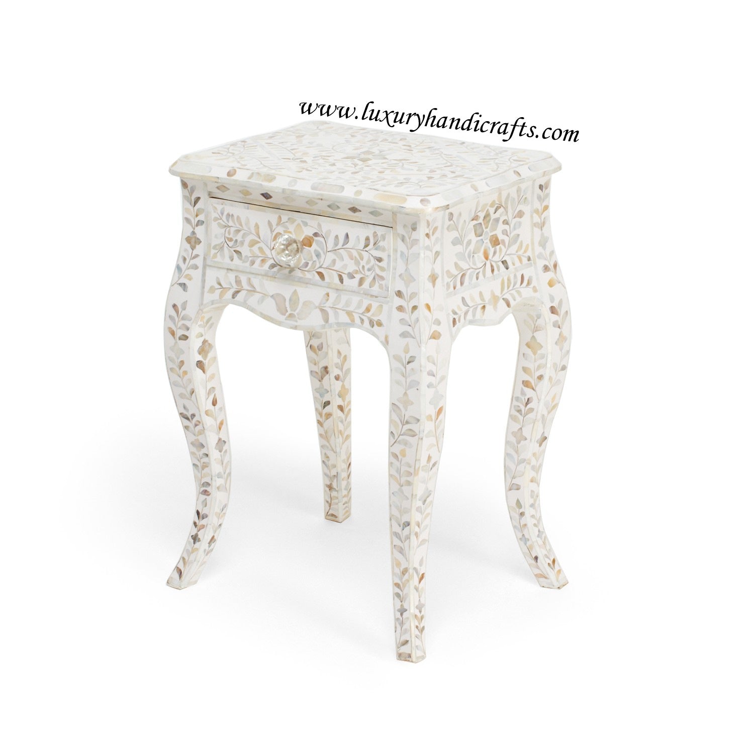 Mother Of Pearl Curved Long Leg Side Table White 2