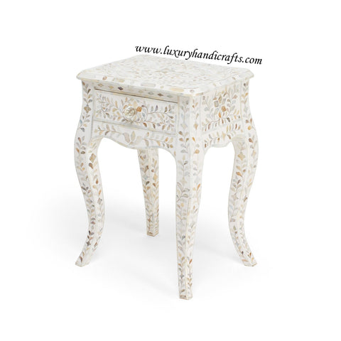 Mother Of Pearl Curved Long Leg Side Table White 2