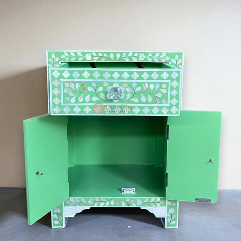 Mother Of Pearl 1 Drawer 2 Door Bedside Table Light Green | Mother Of Pearl 1 Drawer 2 Door N Table Light Green