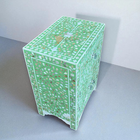 Mother Of Pearl 1 Drawer 2 Door Bedside Table Light Green | Mother Of Pearl 1 Drawer 2 Door N Table Light Green