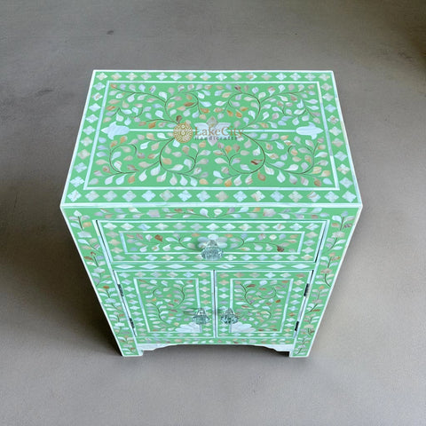 Mother Of Pearl 1 Drawer 2 Door Bedside Table Light Green | Mother Of Pearl 1 Drawer 2 Door N Table Light Green