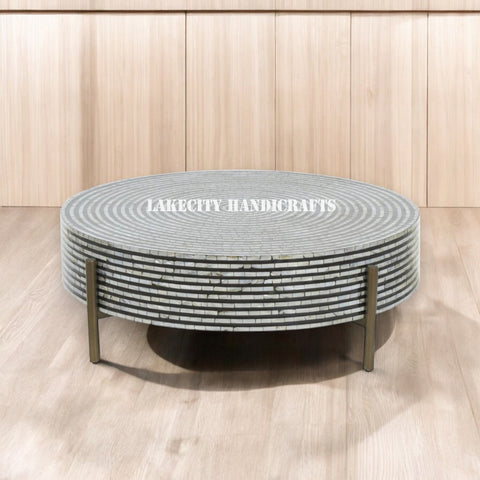 Mother Of Pearl Circle in The Circle Design Coffee Table Grey | Mother Of Pearl Circle in The Circle Design Center Table Grey