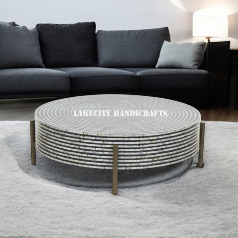 Mother Of Pearl Circle in The Circle Design Coffee Table Grey | Mother Of Pearl Circle in The Circle Design Center Table Grey