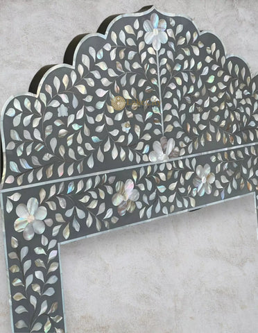 Artisan Hand-Carved Floral Mirror in Grey Resin