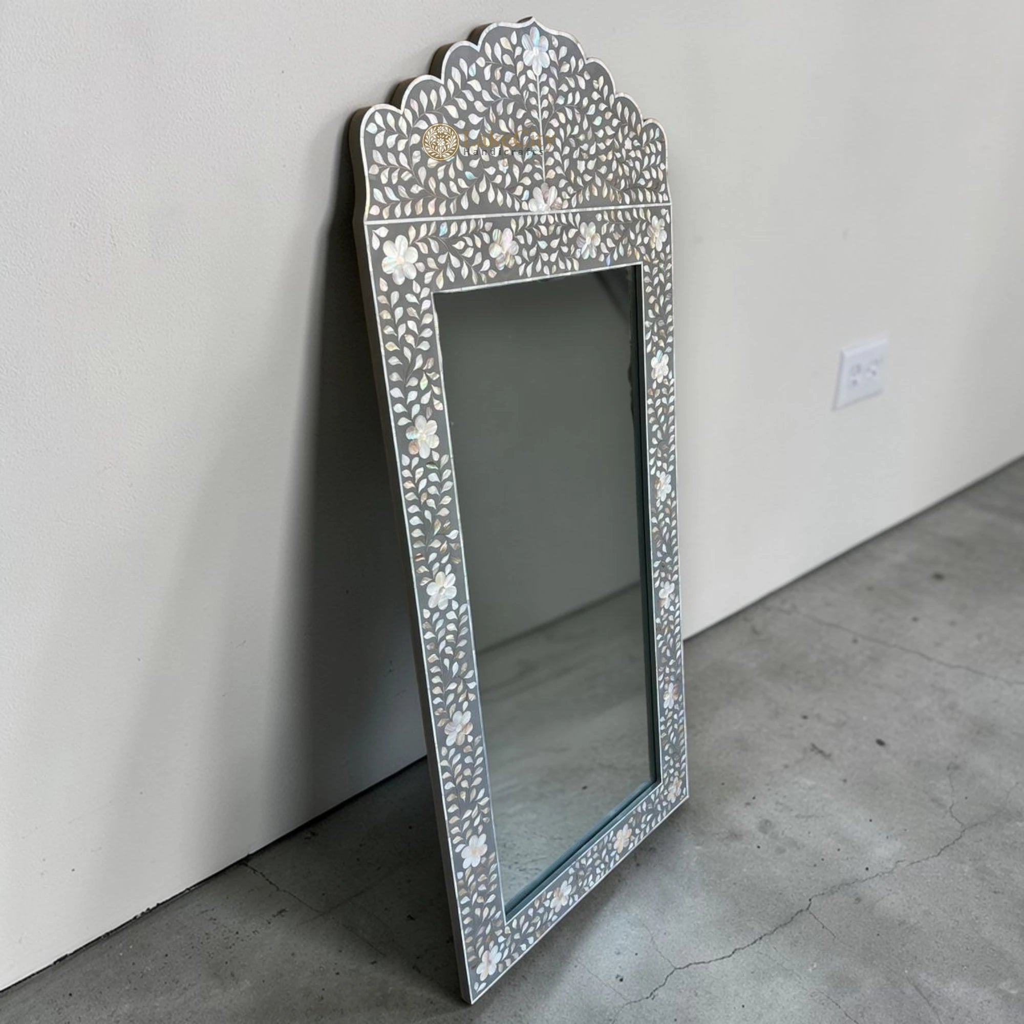 High-Contrast Slate Grey MOP Mirror Frame
