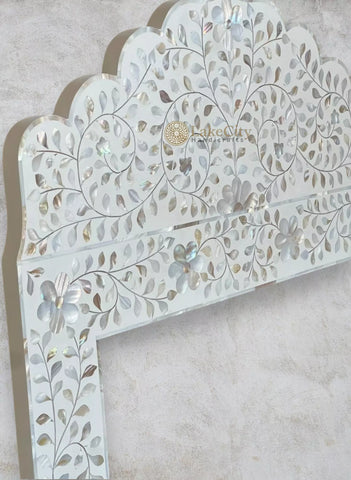 Mother Of Pearl Inlay Floral Crested Mirror White