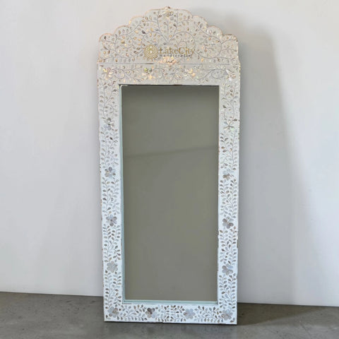 Mother Of Pearl Inlay Floral Crested Mirror White